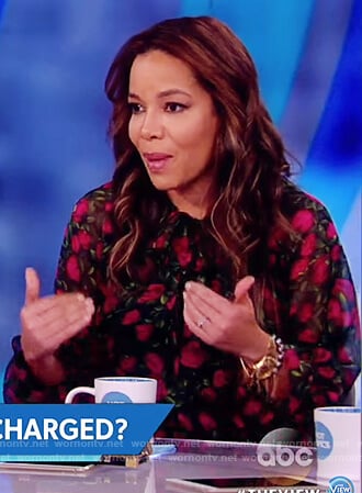 Sunny’s black floral print sheer dress on The View