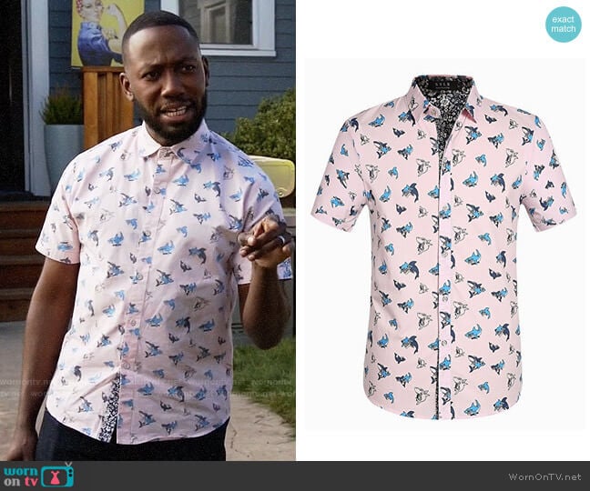 SSLR Shark Print Shirt worn by Winston Bishop (Lamorne Morris) on New Girl