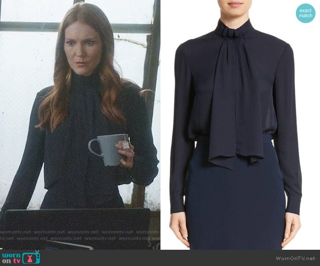 St John Collection Scarf Neck Tie Blouson Sleeve Blouse worn by Abby Whelan (Darby Stanchfield) on Scandal