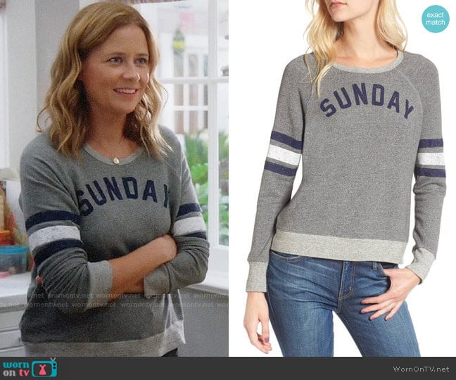 Sundry Sunday Funday Sweatshirt worn by Lena (Jenna Fischer) on Splitting Up Together