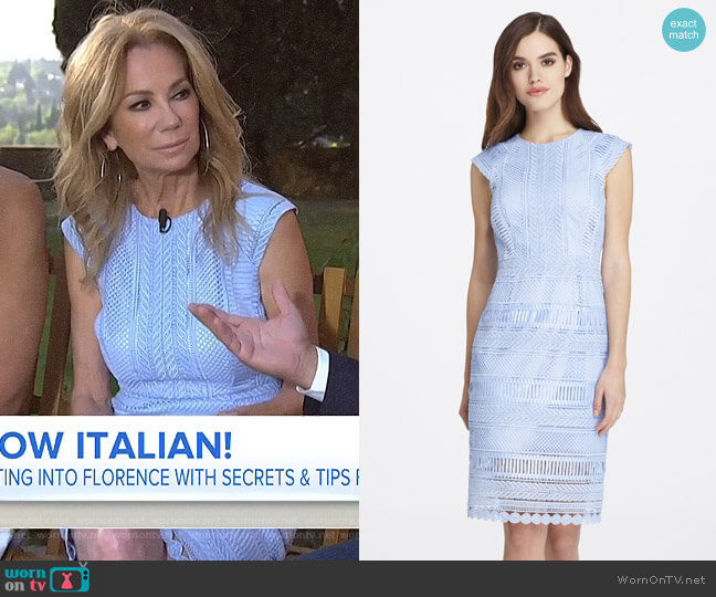 Tahari ASL Chemical Lace Pegged Sheath Dress worn by Kathie Lee Gifford on Today
