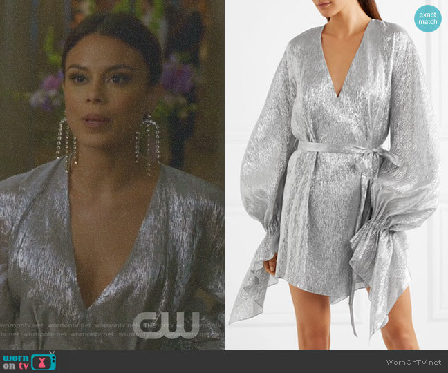 Roland Mouret Hamberg Metallic Mini Dress worn by Cristal Flores (Nathalie Kelley) on Dynasty