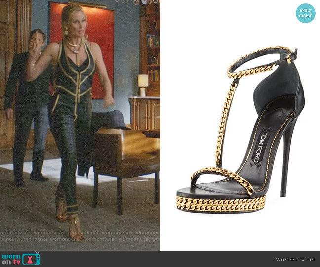 Tom Ford Curb-Chain Platform Sandal worn by Alexis Carrington (Elaine Hendrix) on Dynasty