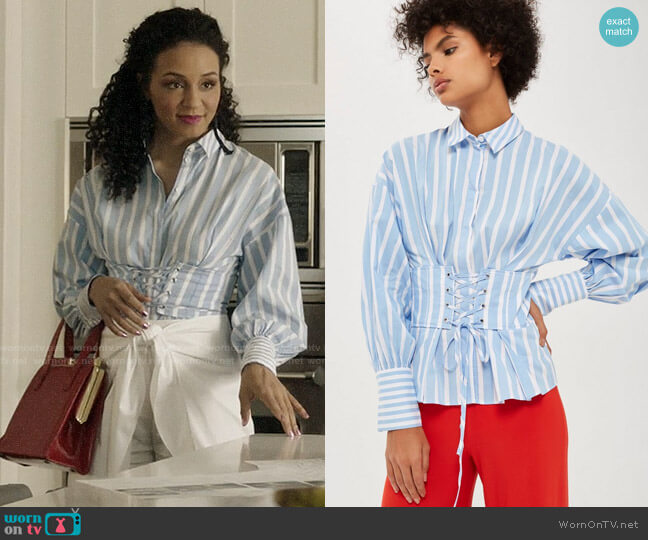 Topshop Wide Stripe Corset Shirt worn by Shaun (Carra Patterson) on The Arrangement