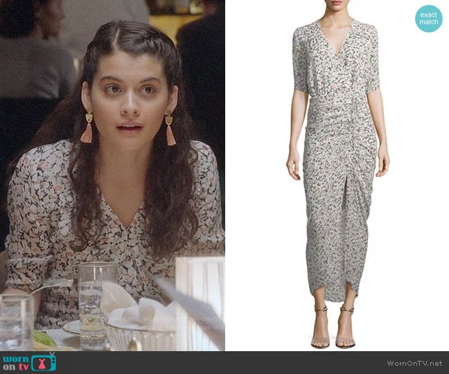 Veronica Beard Mariposa Wrap Silk Midi Dress worn by Sabrina Pemberton (Sofia Black D'Elia) on The Mick