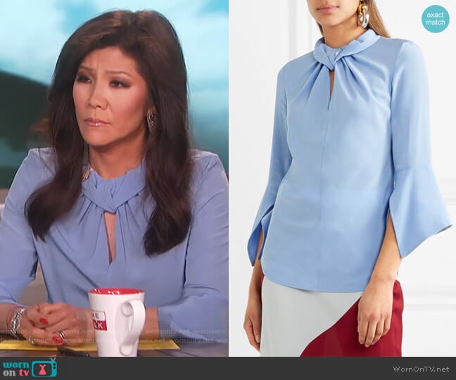 Victoria Beckham Flare Sleeve Knot Blouse worn by Julie Chen on The Talk
