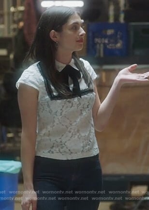 Alexis’s white lace contrast top on Famous in Love