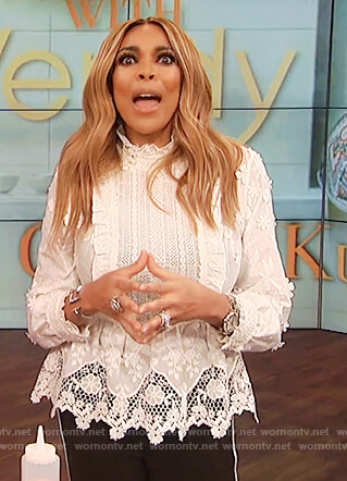 Wendy’s white lace peplum top on The Wendy Williams Show