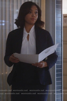 Jasmine’s white twist front blouse on Instinct