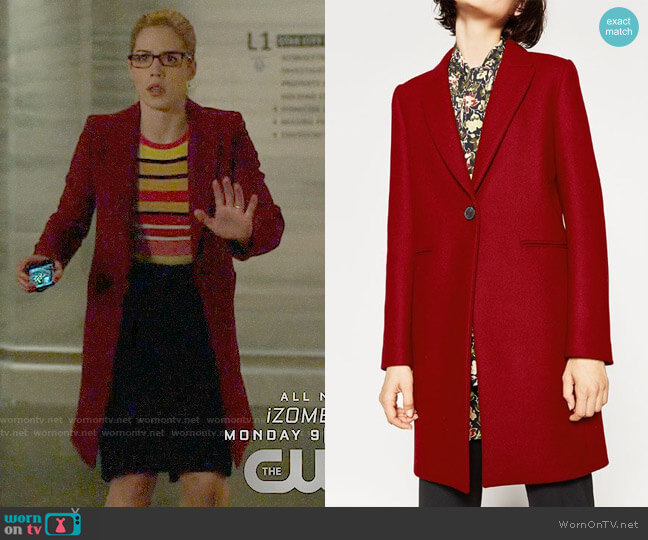Zara Masculine Coat worn by Felicity Smoak (Emily Bett Rickards) on Arrow