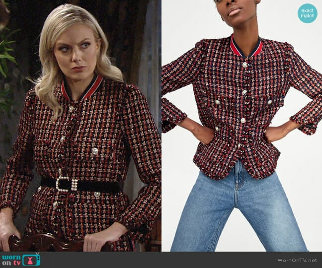 Zara Tweed Jacket with Striped Detail worn by Abby Newman (Melissa Ordway) on The Young and the Restless