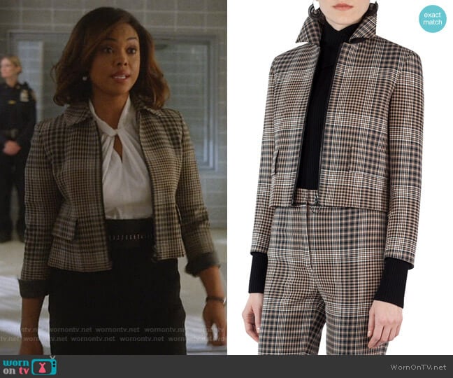 Akris Punto Glen Plaid Zip-Front Jacket worn by Jasmine Gooden (Sharon Leal) on Instinct