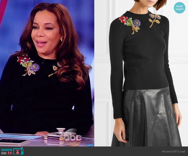 Alexander McQueen Embellished embroidered wool sweater worn by Sunny Hostin on The View