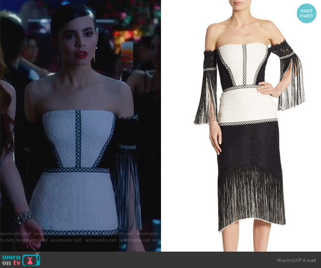Alexis Antoinette Off-The-Shoulder Dress worn by Sloane Silver (Sofia Carson) on Famous in Love