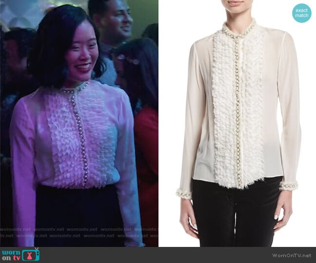 Alice + Olvia Arminda Button-Down Ruffled Chiffon Blouse worn by Courtney Crimsen (Michele Selene Ang) on 13 Reasons Why