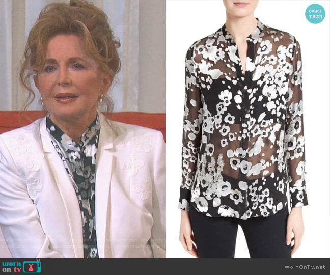 Alice + Olivia Belle Print Sheer Oversize Tunic worn by Maggie Horton (Suzanne Rogers) on Days of our Lives