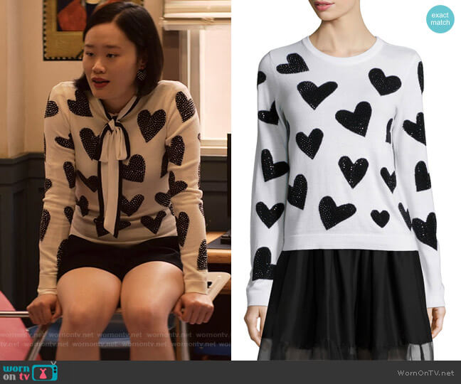 Alice + Olivia Carey Sequin-Heart Wool Pullover Sweater worn by Courtney Crimsen (Michele Selene Ang) on 13 Reasons Why
