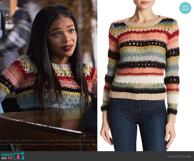 Alice + Olivia Carly Mixed Yarn Long Sleeve Sweater worn by Sheri Holland (Ajiona Alexus) on 13 Reasons Why