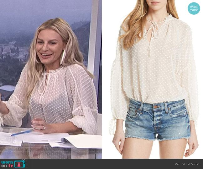 Alice + Olivia Julius Swiss Dot Silk Blend Blouson Top worn by Morgan Stewart on E! News