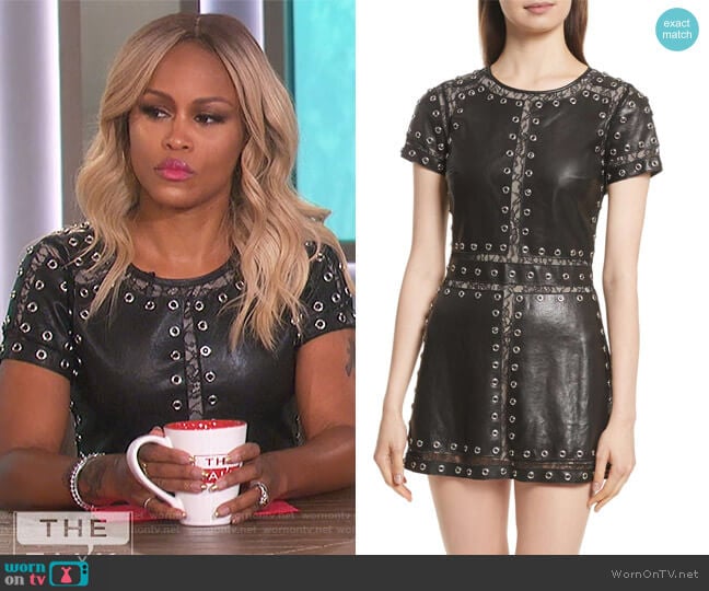 Alice + Olivia Tahlia Embellished Leather Panel A-Line Dress worn by Eve on The Talk