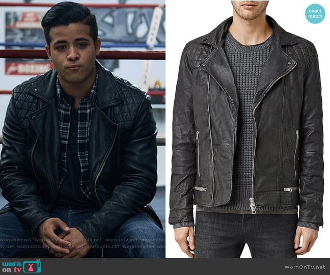 All Saints Conroy Leather Biker Jacket worn by Tony Padilla (Christian Navarro) on 13 Reasons Why