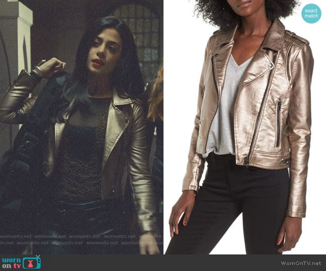 Blank NYC Metallic Faux Leather Moto Jacket worn by Isabelle Lightwood (Emeraude Toubia ) on Shadowhunters