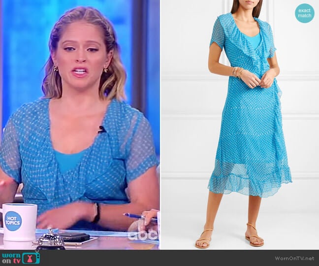 Cloe Cassandro Kimi printed silk-crepon wrap midi dress worn by Sara Haines on The View