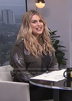 Carissa’s khaki embellished jacket on E! News Daily Pop