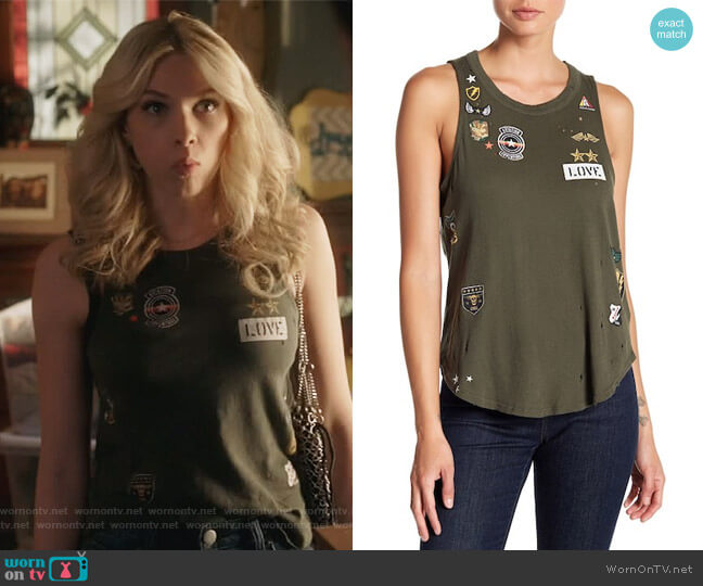Chaser Major Love Patch Distressed Tank worn by Billy London (Claudia Lee) on Famous in Love