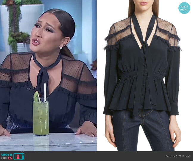 Cinq a Sept Peyton Tie Neck Blouse worn by Adrienne Houghton on The Real