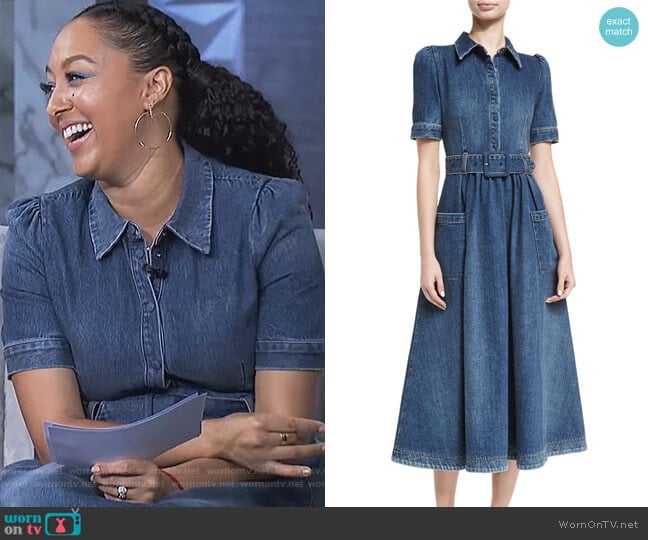 Co Belted Denim Midi Shirtdress worn by Tamera Mowry on The Real
