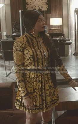 Cookie’s yellow printed shirt and pleated skirt on Empire