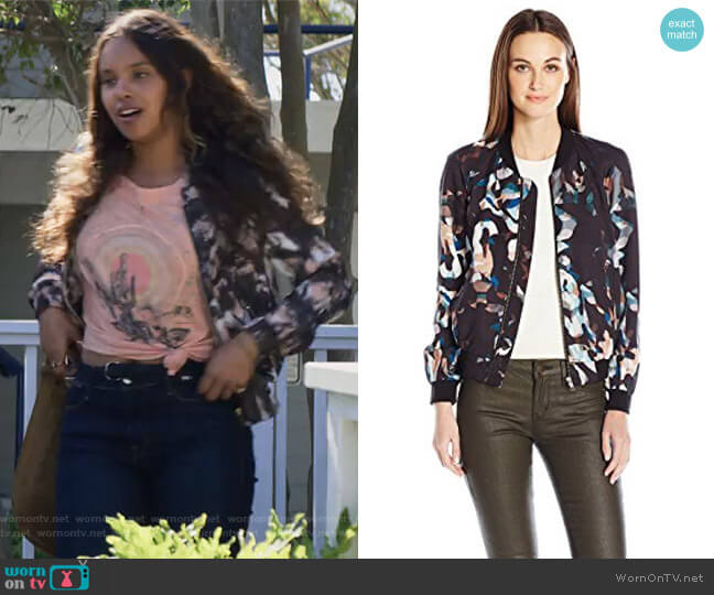 French Connection Cornucopia Drape Bomber Jacket worn by Jessica Davis (Alisha Boe) on 13 Reasons Why