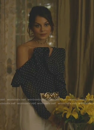 Cristal’s polka dot one-shoulder ruffle top on Dynasty