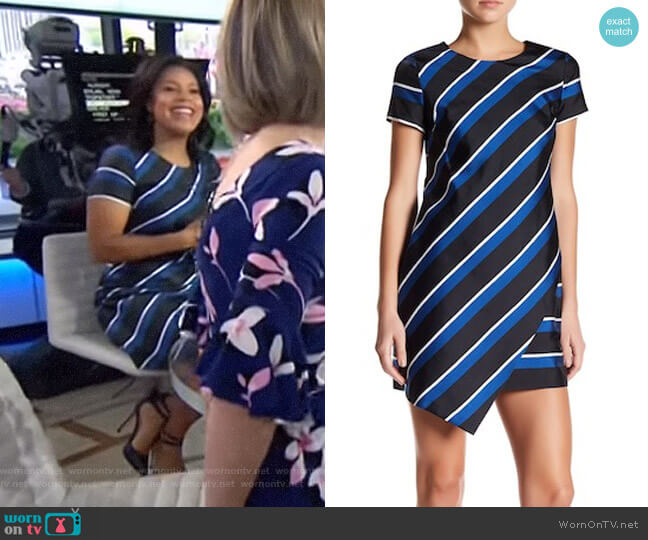 Cynthia Steffe Abbey Stripe Asymmetrical Hem Shift Dress worn by Sheinelle Jones on Today