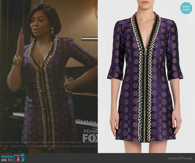 La Perla Embellished Zip Front Jacquard Mini Dress worn by Cookie Lyon (Taraji P. Henson) on Empire