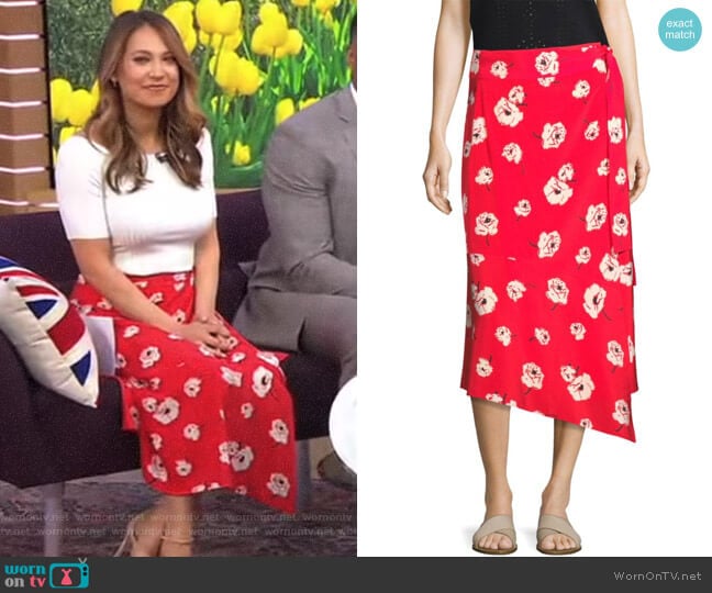 Derek Lam 10 Crosby Floral Wrap Skirt worn by Ginger Zee on Good Morning America
