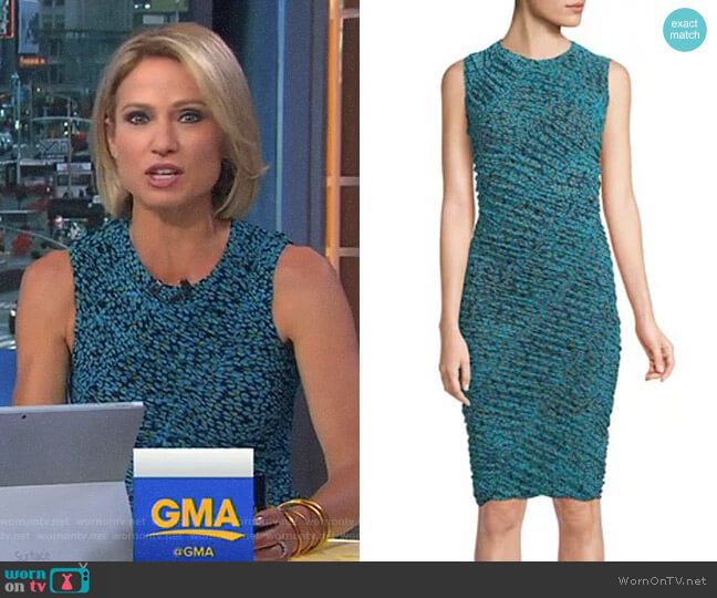 Diane von Furstenberg Sleeveless Ruched Mesh Dress worn by Amy Robach on Good Morning America