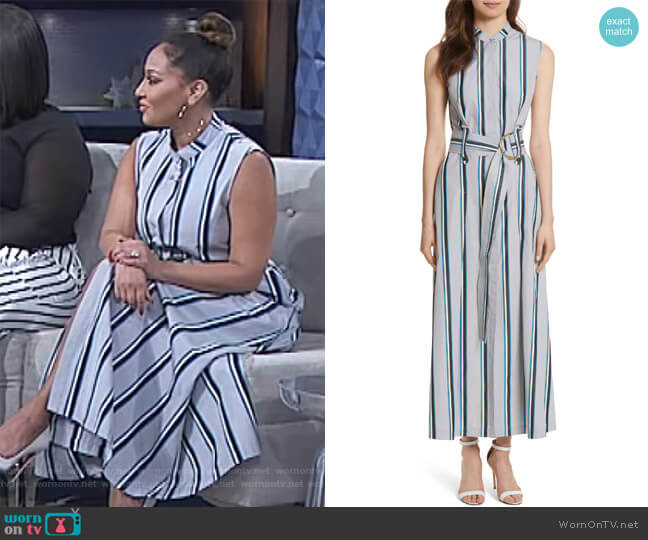 Diane von Furstenberg Belted striped cotton midi dress worn by Adrienne Houghton on The Real