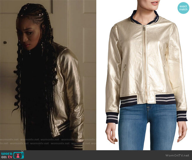 Dolce Cabo Metallic Bomber Jacket worn by Tangey Turner (Pepi Sonuga) on Famous in Love