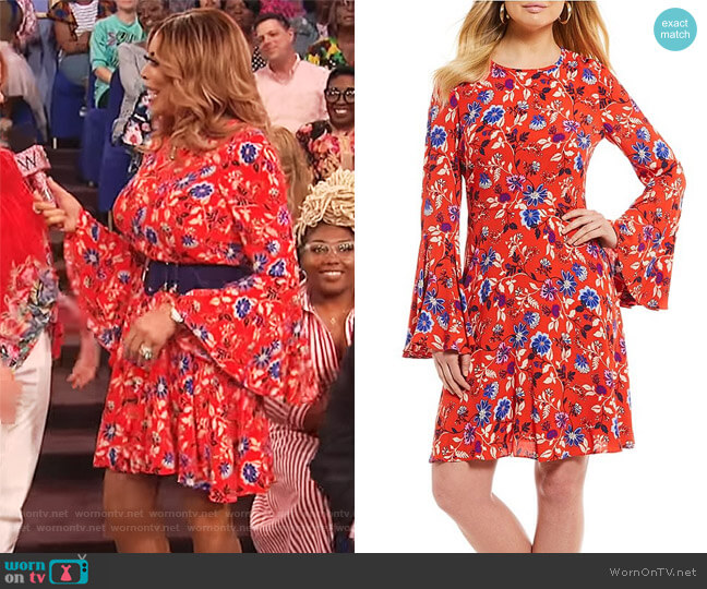 Donna Morgan Printed Bell Sleeve Dress worn by Wendy Williams on The Wendy Williams Show