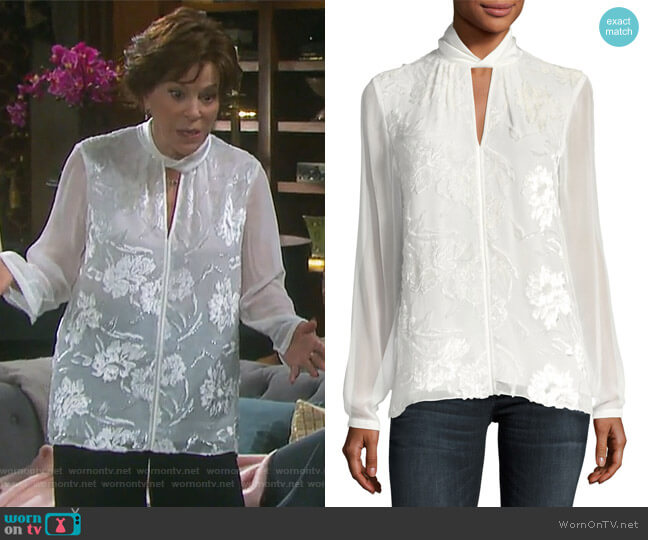 Elie Tahari Elastia Floral-Flocked Blouse worn by Vivian Alamain (Louise Sorel) on Days of our Lives