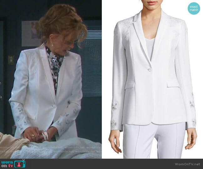 Elie Tahari Mauricia Lace Applique Crepe Blazer worn by Maggie Horton (Suzanne Rogers) on Days of our Lives