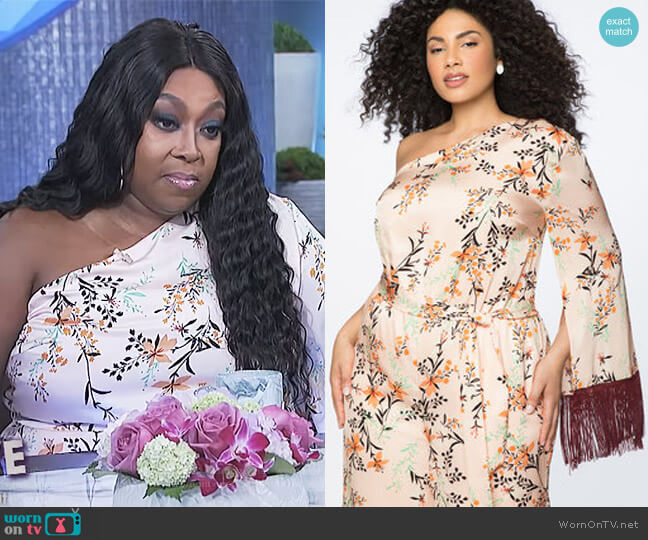 Eloquii One Shoulder Jumpsuit with Fringe Detail worn by Loni Love on The Real