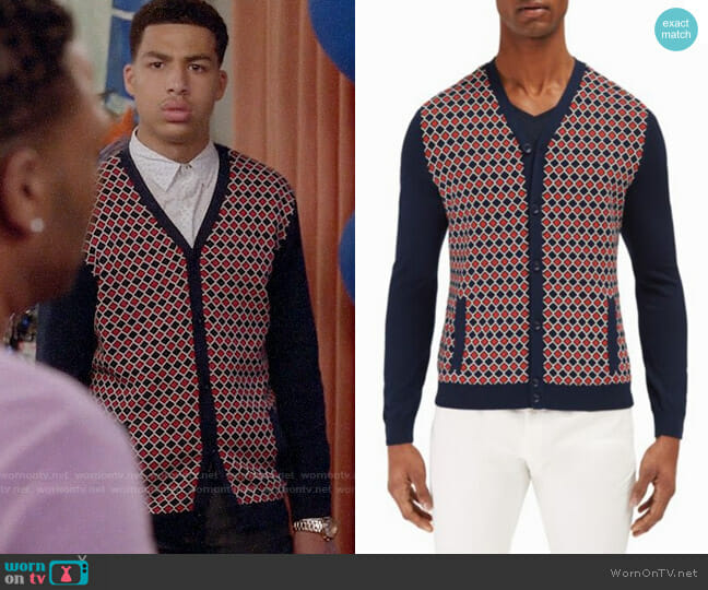 EFM-Engineered for Motion Mariner Print Cardigan worn by Andre Johnson Jr (Marcus Scribner) on Black-ish