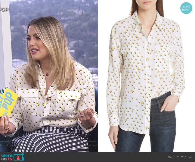 Equipment Signature Tennis Ball Silk Blouse worn by Carissa Loethen Culiner on E! News
