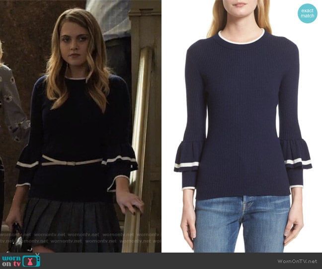 Frame Double Ruffle Cuff Sweater worn by Chloe Rice (Anne Winters) on 13 Reasons Why