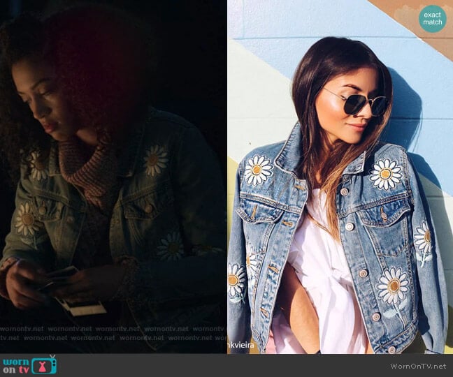 Forever 21 Daisy Patched Denim Jacket worn by Nina Jones (Samantha Logan) on 13 Reasons Why