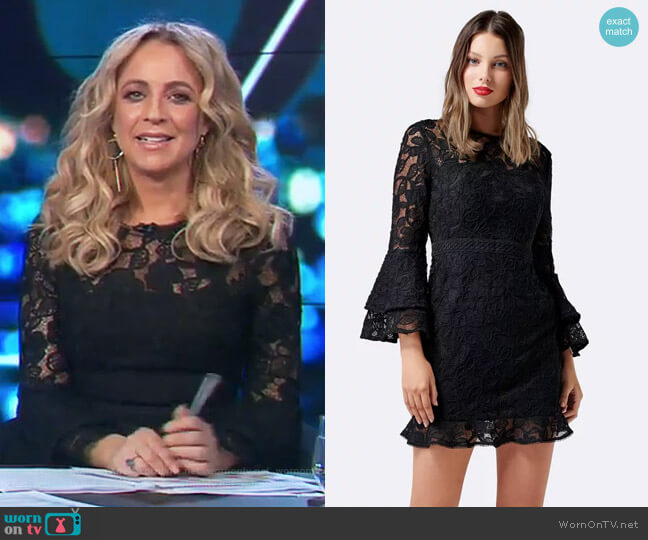 Forever New Jane Lace Flare Sleeve Dress worn by Carrie Bickmore on The Project