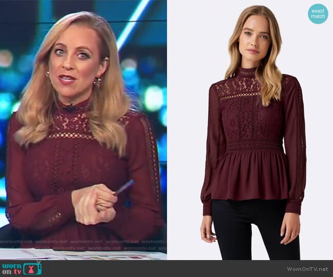 Forever New Luna Lace Bodice Trim Detail Blouse worn by Carrie Bickmore on The Project